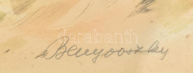 Benyovszky István (1898-1969): Vágta. Színezett rézkarc, papír, jelzett, foltos. Üvegezett, sérült dekoratív keretben, 38x53 cm - Image 2