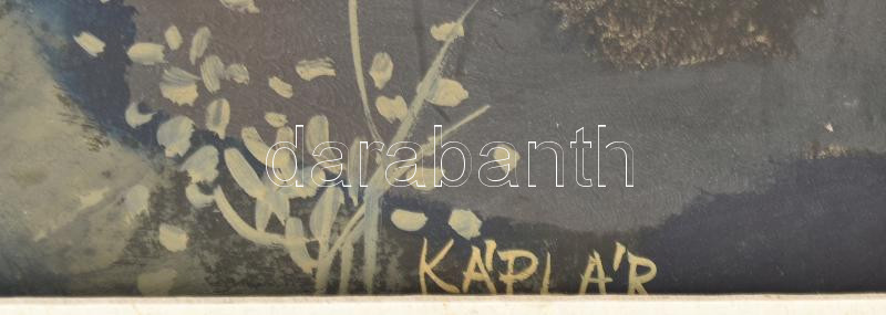 Káplár Ferenc (1937-2020): Táj. Olaj, papír. Fakeretben. 41,5×77,5 cm Sérüléssel a képen - Image 2