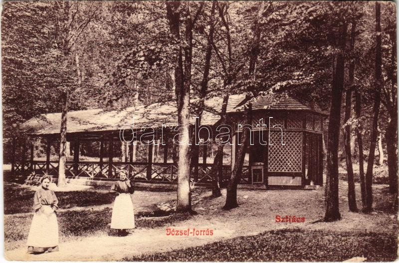 Szliács, Sliac; József-forrás. Magyar Bazár (Waktor Sámuel) kiadása. Hátoldalon Wágner a 'Hangszer-Király' reklám / spa, spring source, advertisement on the backside (EK)