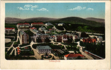 1913 Szliács, Sliac; látkép, szállodák, nyaralók, vendéglő. Molnár M. kiadása / general view, hotels, villas, restaurant, spa (kis szakadás / small tear)