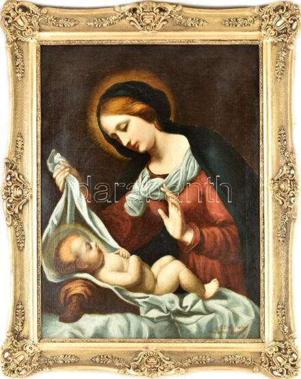 id. Czene Béla (1886-1944 körül), Carlo Dolci (1616-1686) után: Madonna a kisdeddel. Olaj, vászon. Jelezve jobbra lent. Dekoratív fakeretben. 81x60,5 cm