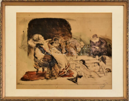 Csók István (1865-1961) - Prihoda István (1891-1956): Báthory Erzsébet. Színezett rézkarc, papír, jelzett (Csók I). Foltos. Üvegezett fakeretben. 26x37 cm