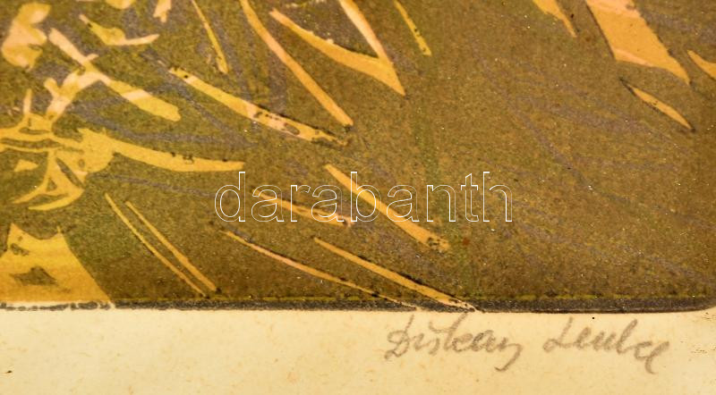 Diskay Lenke (1924-1980): Kora ősz. Linómetszet, papír jelzett, számozott (75/100). Kissé foltos, elszíneződött. Üvegezett fakeretben. 42,5x31 cm - Image 2