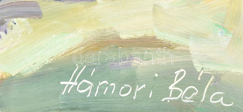 Hámori Béla (1940-2004): Pegazus. Olaj, karton. Jelzett. Dekoratív fakeretben. 40x60 cm. - Image 2