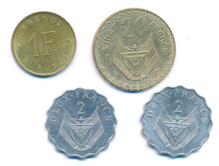 Ruanda-Burundi 1961. 1F Cu-Zn + Ruanda 1970. 2F Al (2x) + 1977. 20F Cu-Zn T:1-,2 patina Rwanda-Burundi 1961. 1 Franc Cu-Zn + Rwanda 1970. 2 Francs Al (2x) + 1977. 20 Francs Cu-Zn C:AU-XF patina