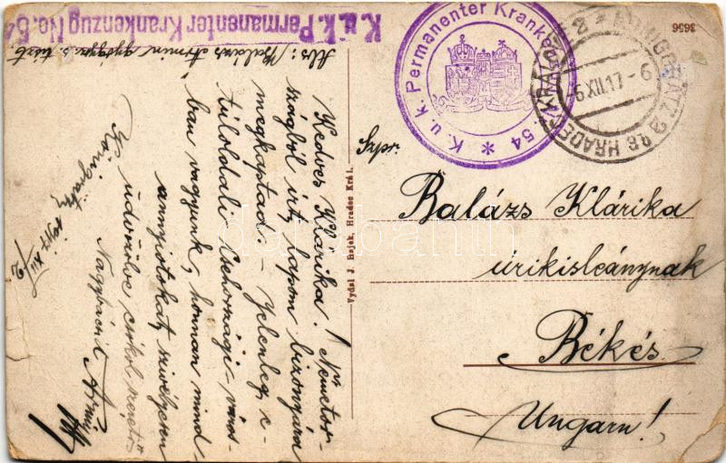 1917 Hradec Králové, Königgrätz; Delostrelecké kasárny / Artillerie Kaserne / military barracks + 'K.u.k. Permanenter Krankenzug N. 54. (tears) - Image 2