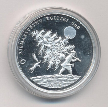 Lettország 2009. 1L Ag 'Karácsonyfa' kapszulában T:1- (PP) Latvia 2009. 1 Lats 'Christmas tree' in capsule C:AU (PP)