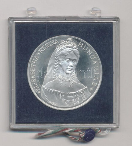 Kelemen Kristóf (1922-2001) 1987. 'MÉE / Erzsébet királyné születésének emlékére' Ag emlékérem, eredeti ragasztott, plombált tokban (36g/0.640/42mm) T:1- (PP) patina