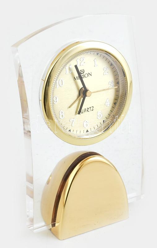 Merion ébresztős quartz asztali óra, elem nélkül, jó állapotban, m: 13 cm