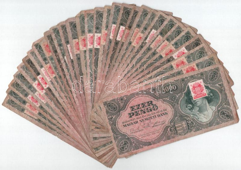 1945. 1000P 'MNB' bélyeggel (30x) T:III,III- közte folt, szakadás, kis anyaghiány Adamo P22e