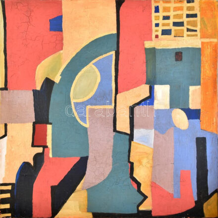 Jelzés nélkül: Színes formák. Olaj, vászon. Kissé sérült. 100x100 cm