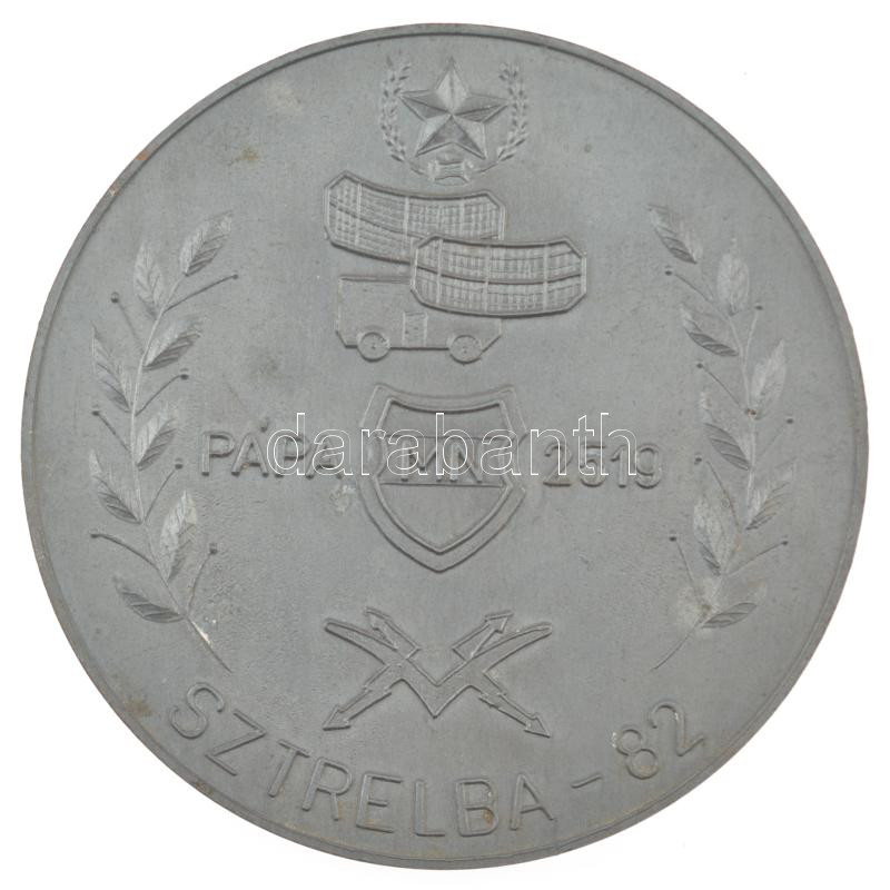 1982. 'Pápa MN 2519 - Sztrelba-82' Zn emlékérem hátoldalon öntési csonkkal (99mm) T:1- patina