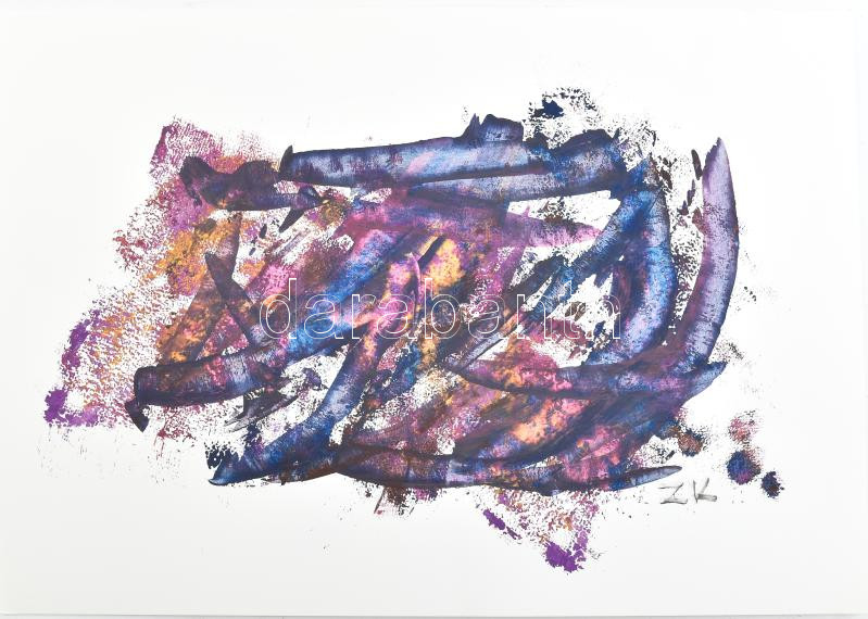 Zólyomi Katalin (?-): Lila kép. Akril, papír, jelezve jobbra lent, 29,5x42 cm