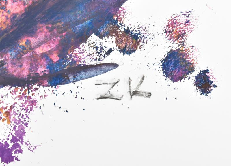 Zólyomi Katalin (?-): Lila kép. Akril, papír, jelezve jobbra lent, 29,5x42 cm - Image 2