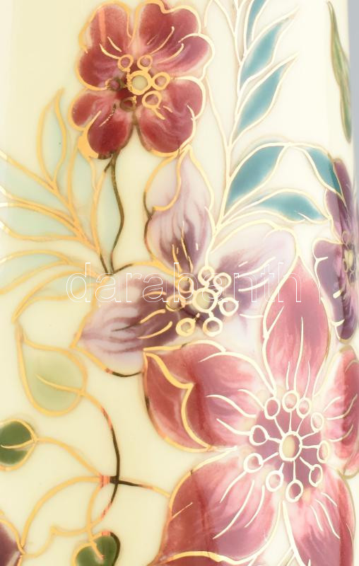 Zsolnay virágmintás porcelán váza, kézzel festett, jelzett, hibátlan, m: 27 cm - Image 3