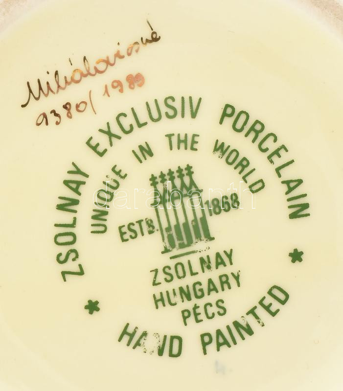 Zsolnay virágmintás porcelán váza, kézzel festett, jelzett, hibátlan, m: 27 cm - Image 4
