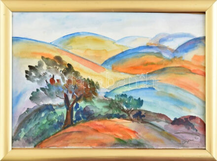 Zólyomi Katalin (?-): Hegyvidéki táj. Akvarell, papír, jelzett, üvegezett keretben, 20x29 cm