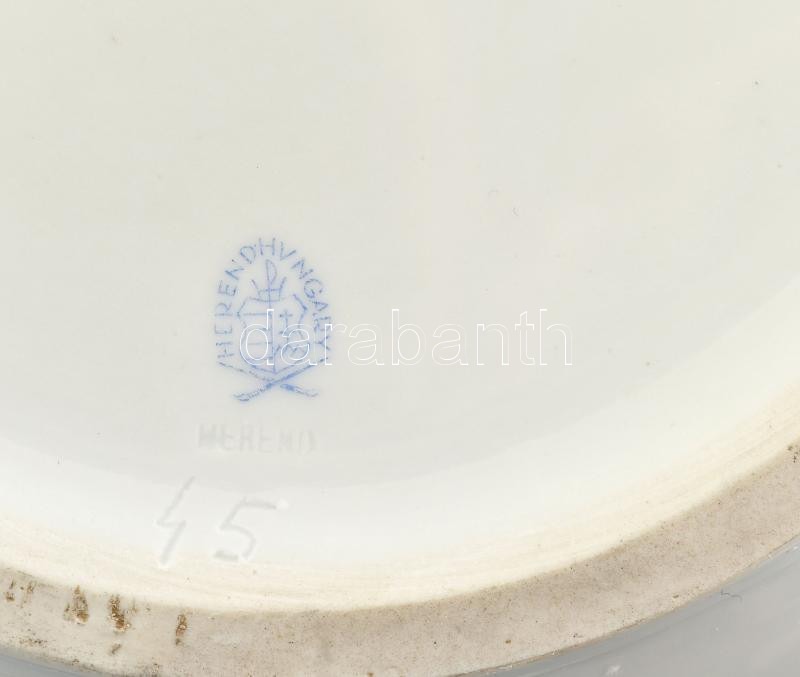 Herendi virágmintás leveses tál, sérült, jelzett, d: 28 cm - Image 3