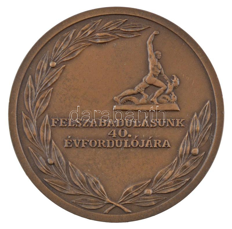 1985. 'A Szövetkezeti Mozgalom Szolgálatáért / Felszabadulásunk 40. évfordulójára' kétoldalas bronz emlékérem (70mm) T:1- - Image 2