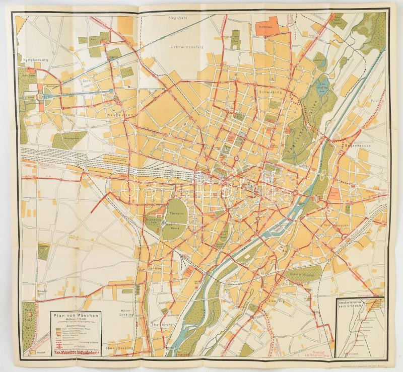 1934 München közlekedési térképe útvonalakkal 60x60 cm