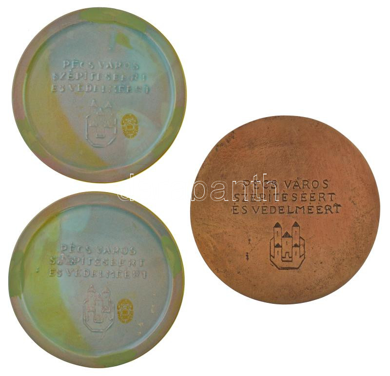 ~2000. 'Zsolnay Városszépítő Városvédő Emlékérem / Pécs Város Szépítéséért és Védelméért' bronz plakett (110mm) + 'Zsolnay Városszépítő Városvédő Emlékérem / Pécs Város Szépítéséért és Védelméért' eozin - Image 2