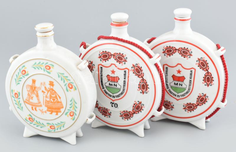 3 db Hollóházi butykos, jelzett, kopott, m: 15,5cm