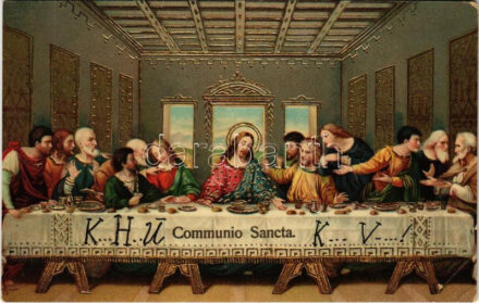 1916 Communio Sancta / Az utolsó vacsora / The Last Supper. Amag No. 585. Embossed litho (EK)