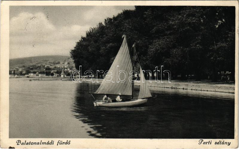 1933 Balatonalmádi-fürdő, Parti sétány, vitorlás