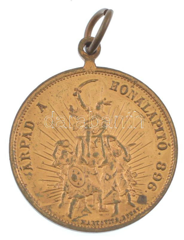 1896. 'Árpád a honalapító 896-1896 / I. Ferencz József a legalkotmányosabb király 1896' aranyozott bronz jubileumi emlékérem füllel (28mm) T:1- kopott aranyozás - Image 2