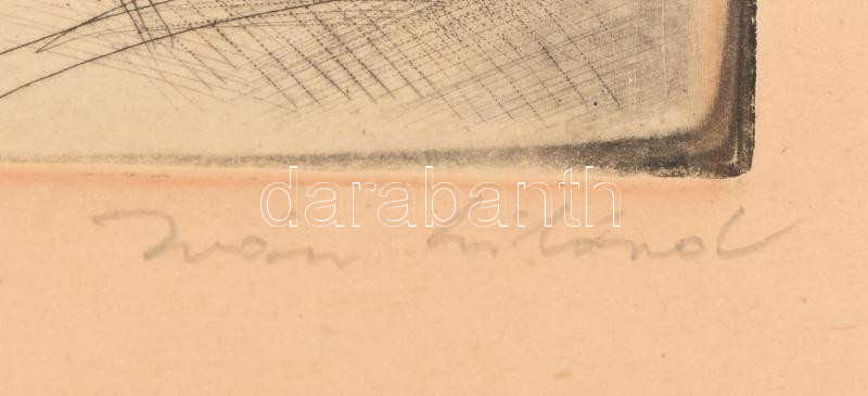 Iván Szilárd (1912-1988): Táj varjakkal. Rézkarc, papír, jelzett, lapszéli kisebb sérüléssel, 29x39 cm. - Image 2