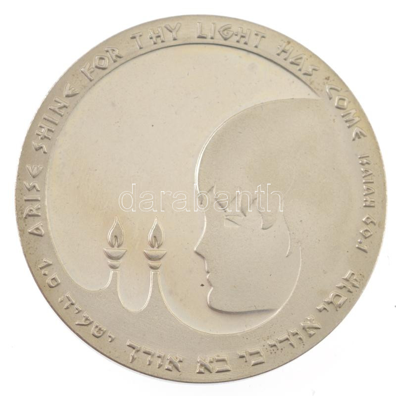Izrael DN 'Kelj fel, ragyogj, mert eljött világosságod' Ag kétoldalas emlékérem fa tokjában (26,1g/0,935/36mm) T:1- Israel ND 'Arise shine, for thy light has come' Ag two-sided commemorative medallion in wood case (26,1g/0,935/36mm) C:AU