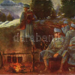 1916 Siesta in Schützengraben / Pihenő a lövészárokban / WWI K.u.k. military art + 'K.u.k. 10. Kav. Trp. Div. Kmdo.' + 'TÁBORI POSTAHIVATAL 89' (EB)
