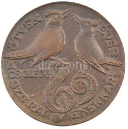 Kallós Elek (1911-1989) 1989. 'Ötven éves a ceglédi Sztárai Énekkar' egyoldalas bronz emlékérem (75mm) T:1-