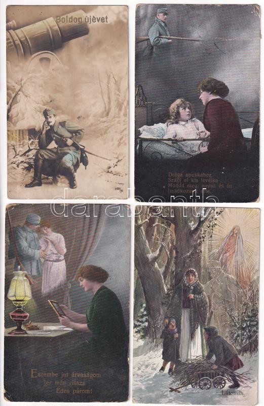 4 db RÉGI katonai üdvözlő képeslap vegyes minőségben / 4 pre-1945 military greeting postcards in mixed quality