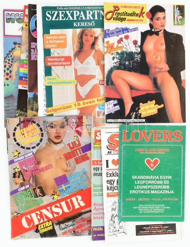 10 db vegyes erotikus magazin (Prostituáltak világa I. évf. 1. sz., Nudi magazin, stb.)