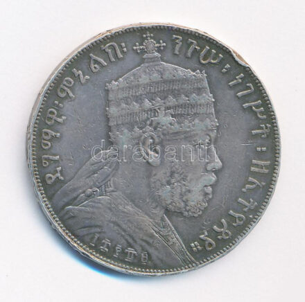 Etiópia 1897. 1B Ag 'II. Menelik' T:3 patina, ph, karc Ethiopia 1897. 1 Birr Ag 'Menelik II' C:F patina, edge error, scratch Krause KM#5