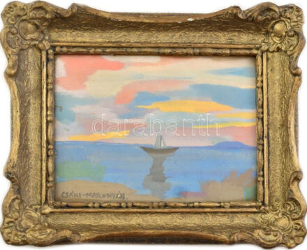 Csáki-Maronyák jelzéssel: Vitorlás. Akvarell, papír, jelezve jobbra lent. Dekoratív. üvegezett, kissé sérült fakeretben, 17×23 cm