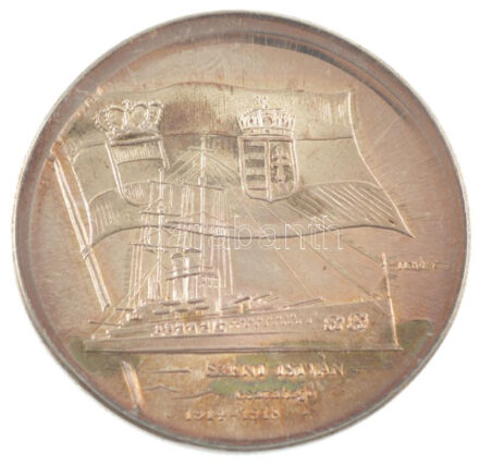 Lebó Ferenc (1960-) 1992. 'Szent István csatahajó' hátlapon jelzett, egyoldalas Ag emlékérem, 'SZG' gyártói jelzéssel (33,76g/0.925/46mm) T:1-,2 patina
