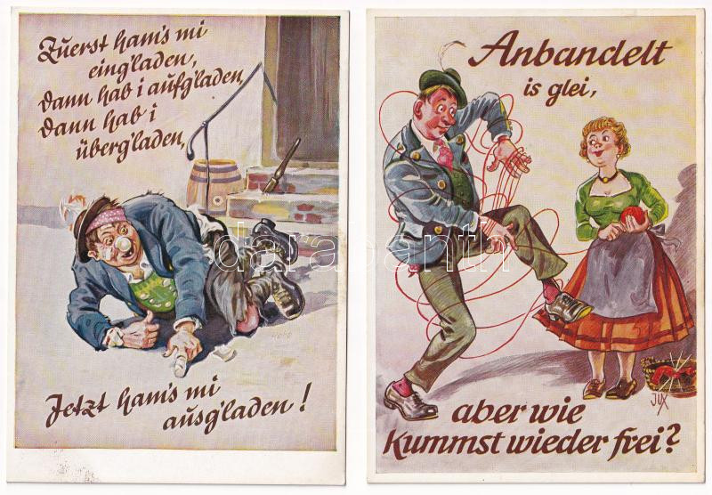 4 db régi német humoros képeslap részeg férfiakkal / 4 pre-1945 German humorous postcards with drunk men (Münchener Bildkunstverlag August Lengauer) - Image 2