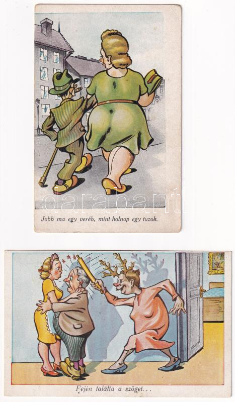4 db régi magyar humoros képeslap / 4 pre-1945 Hungarian humorous postcards - Image 2