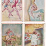 8 db régi magyar humoros képeslap Kaszás Jámbor grafikáival / 8 pre-1945 Hungarian humorous postcards - Image 2