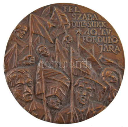 1985. 'Felszabadulásunk 40. évfordulójára' egyoldalas bronz emlékérem. Szign.:KO (98mm) T:1