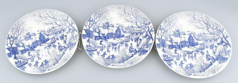 3 db karácsonyi tányér, német, jelzett, fajansz, mázrepedésekkel, d: 24,5 cm