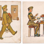 4 db RÉGI katonai humoros képeslap, Bruck Mihály kiadása / 4 pre-1945 military humour postcards