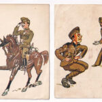 4 db RÉGI katonai humoros képeslap, Bruck Mihály kiadása / 4 pre-1945 military humour postcards - Image 2