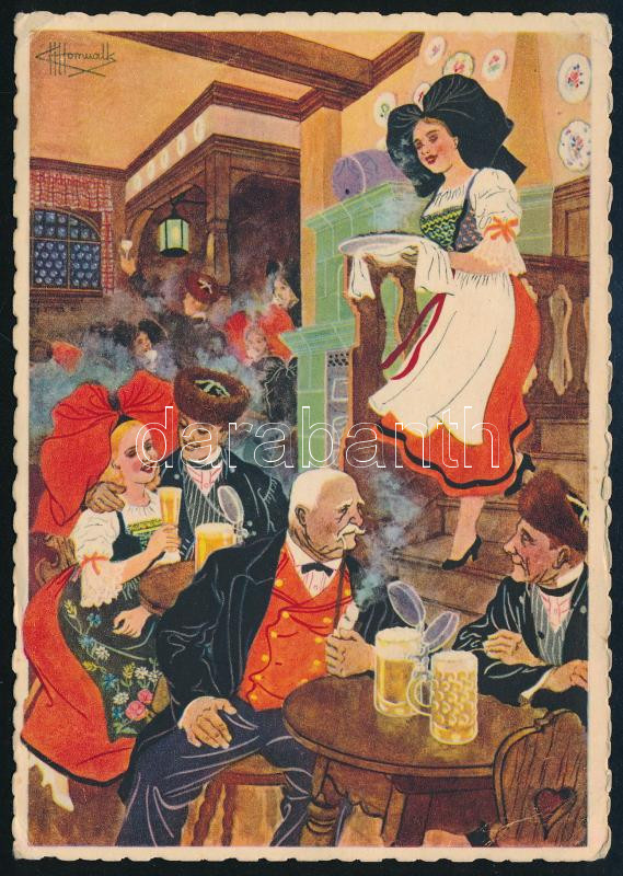 1945 'Egy Strasbourg-i tavernában' sörreklámos képeslap