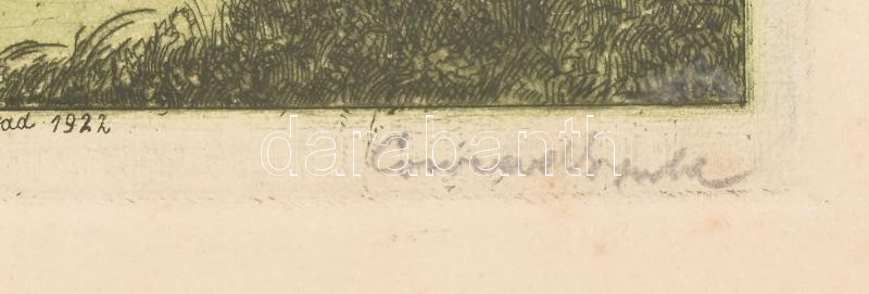 Conrád Gyula (1877-1959): Róma környéke. Színezett rézkarc, papír, jelzett. Foltos. 23,5x30 cm - Image 2