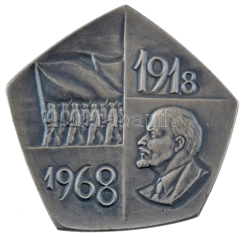 1968. '1918-1968 / MSZMP Központi Bizottsága Agitációs és Propaganda Osztálya' ezüstpatinázott bronz plakett (75x78mm) T:1-