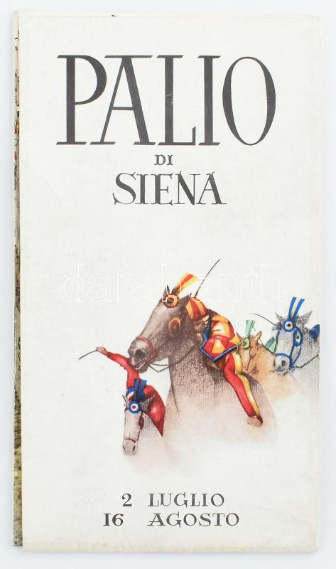 cca 1960 Palio di Siena, kihajtható, illusztrált idegenforgalmi ismertető, német nyelvű, 69x36 cm - Image 2