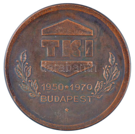 1970. 'TKI 1950-1970 Budapest / 20 éves a Távközlési Kutatóintézet' kétoldalas bronz emlékérem (62,5mm) T:1- patina